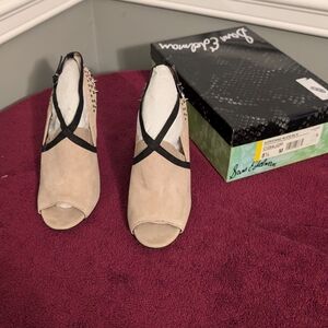 Sam Edelman Adrienne Tan and Black Peep-Toe Heels